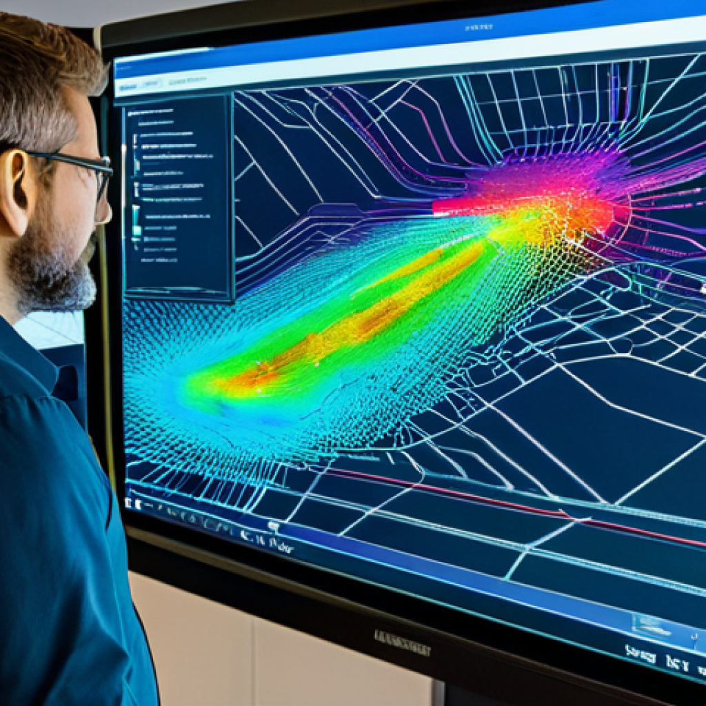 A professional autonomous vehicle engineer, in a modest business casual outfit, stands in a modern, well-lit lab. They are in front of a large digital display showing complex 3D sensor data fusion, including Lidar point clouds, radar heatmaps, and camera feeds, all overlaid onto a simulated road scene. The engineer is intently interacting with the display, pointing to a visualization of vehicle pathways and object detection. High-tech equipment and computer monitors with code and data streams are visible in the background. Focused expression, professional demeanor, fully clothed, appropriate attire, safe for work, perfect anatomy, correct proportions, natural pose, well-formed hands, proper finger count, natural body proportions, professional photography, high quality, appropriate content, modest, family-friendly.