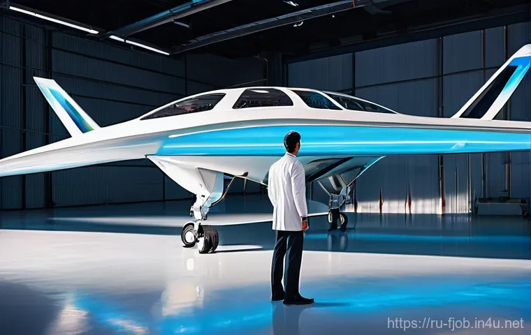우주 항공 엔지니어 - **The Visionary Engineer and Future Aircraft:**
    A highly detailed, realistic wide shot of an aer...