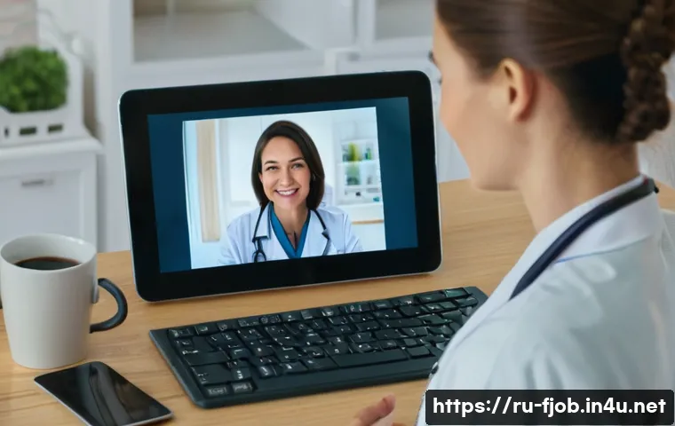 디지털 헬스케어 직업 - **Prompt 1: Telemedicine Consultation**
    "A mid-shot of a kind, professional female doctor in her...