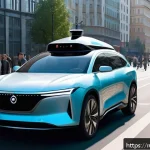 Home 20 자율주행 기술 윤리 전문가 - A futuristic autonomous car navigating a busy Moscow street during a sudden pedestrian crossing emer...