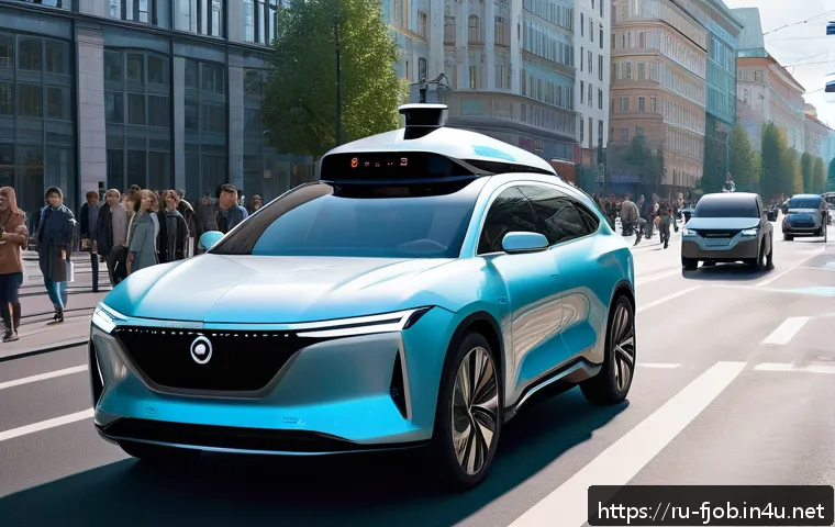 자율주행 기술 윤리 전문가 - A futuristic autonomous car navigating a busy Moscow street during a sudden pedestrian crossing emer...
