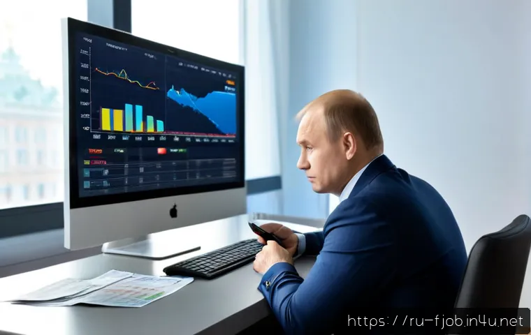 Home 17 디지털 금융 전문가 - Photorealistic financial expert in a modern Moscow office, a confident middle-aged Russian professio...